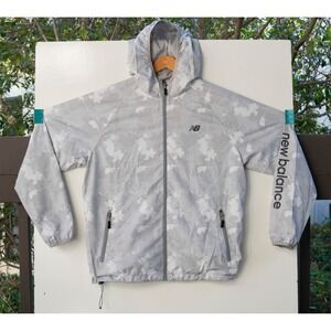 New Balance Women's Jacket White Tie Dye Hooded Lined Water Wind Resistant Large